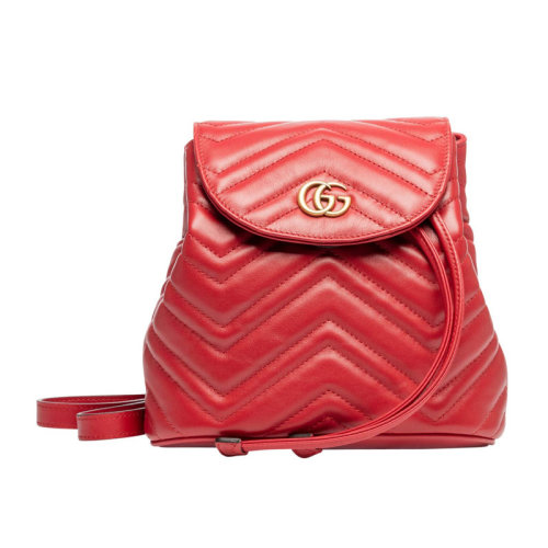 GUCCI/古驰 古琦女包 Marmont系列 波浪纹 经典双G 女士红色牛皮双肩包 528129 DRW4T 6433