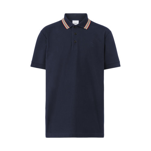 BURBERRY/博柏利 22年春夏新款 男士煤蓝色纯棉网眼布标志性条纹衣领短袖Polo衫80562221