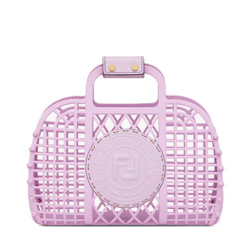 FENDI/芬迪 22新款Basket系列 女士小号淡紫色再生塑料材质同色系凸纹压花皮革Stamp镂空手袋8BH388AFG3F01RR