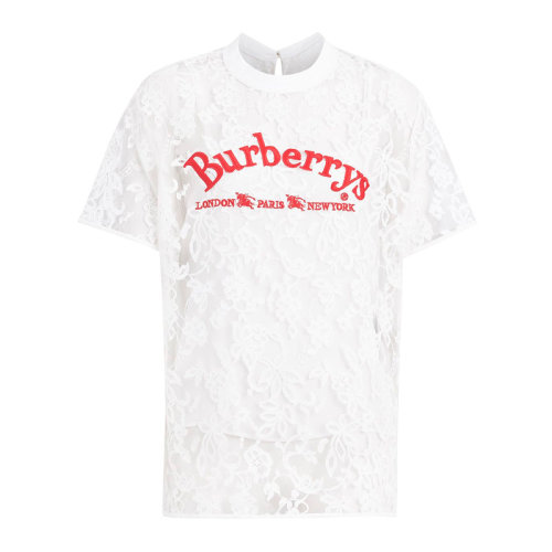 BURBERRY/博柏利 女装 服装 白色logo典藏标志蕾丝装饰 女士短袖T恤 8002885