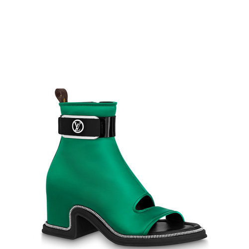 Louis Vuitton/路易威登 22年春夏新款 MOONLIGHT系列 女士绿色丝缎粗跟露趾及踝靴1AA0IT