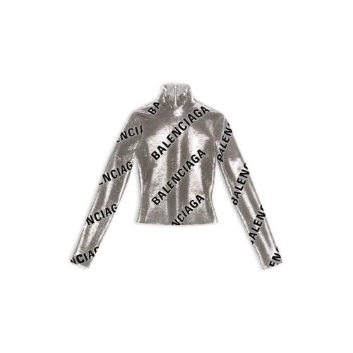  BALENCIAGA巴黎世家 22年秋冬 女士 长袖T恤 Womens Allover Logo Embroidered Long Sleeve To