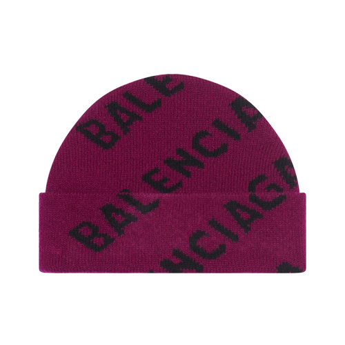 Balenciaga/巴黎世家新款 男士紫色和黑色纯羊毛针织Allover Logo图案无檐小便帽659679T15675272