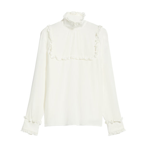 MaxMara/麦丝玛拉 22年秋冬新款 REBUS系列 女士白色真丝双绉高领衬衫6116012906001