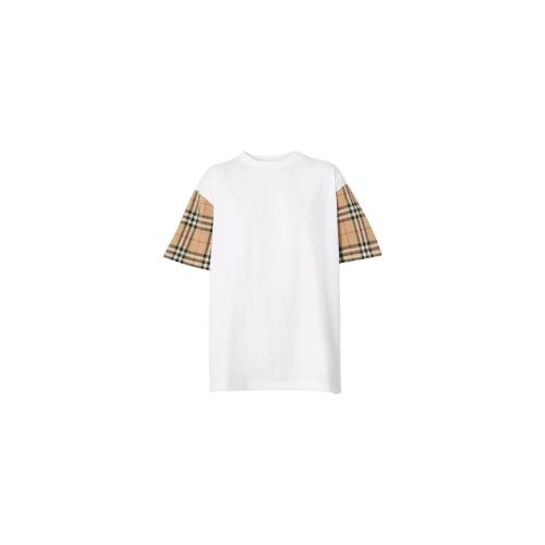  BURBERRY 22年秋冬 女士 Vintage 格纹衣袖棉质宽松 T 恤衫 80427161 预定商品1-3周发货