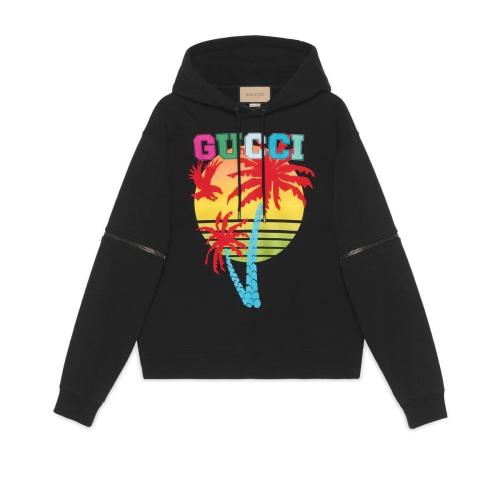  GUCCI古驰 22年秋冬 男士 Gucci日落印花可拆卸衣袖卫衣 700117 XJEOT 1082