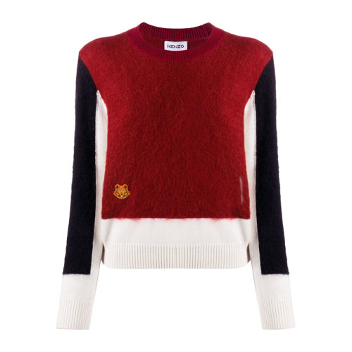 Kenzo/高田贤三 女士拼色柔软海马毛针织衫迷你虎头徽标毛衣女装上衣 FA62PU5113AF-88