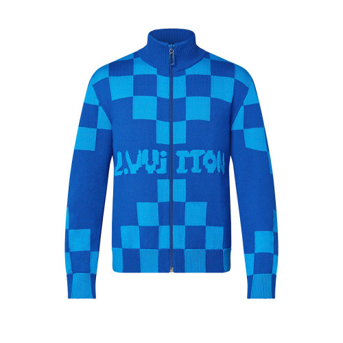 Louis Vuitton/路易威登 22年秋冬新款 2054系列 男士蓝色纯绵羊毛格纹拉链束腰夹克1A9GKB