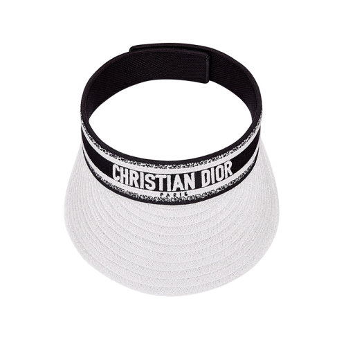 DIOR/迪奥 22年早春新款 D-NATURAL系列 女士白色麻编配黑色刺绣图案遮阳帽22DNA978G170_C900