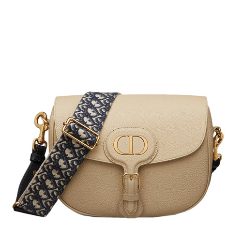 DIOR/迪奥 BOBBY系列 女士大号绳色粒面小牛皮蓝色Oblique刺绣帆布肩带斜挎单肩包M9320UBBY_M925