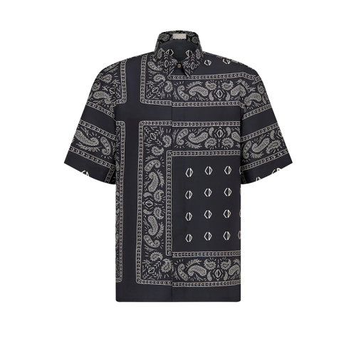 DIOR/迪奥 22年早春新款 男士海军蓝色桑蚕丝斜纹面料饰巾图案短袖衬衫193C545A5532_C581