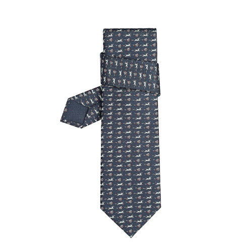 HERMES/爱马仕 男士深蓝/白/红真丝斜纹领带H606216T19