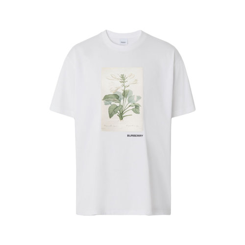 BURBERRY/博柏利 22年春夏新款 女士白色纯棉植物素描印花宽松短袖T恤80565811