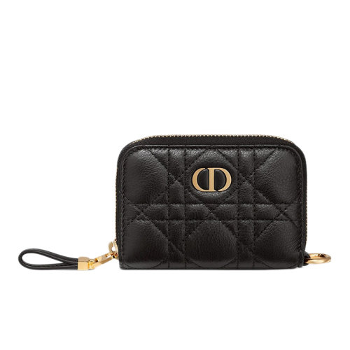 DIOR/迪奥 CARO系列 女士黑色菱纹柔软小牛皮可拆卸卡包S5034UWHC_M900