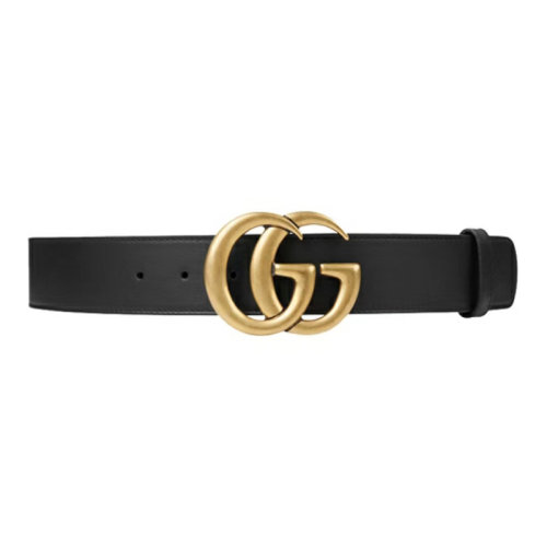 GUCCI | 古驰 4CM光面复古双G带扣皮革黑色腰带