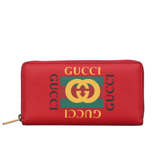 GUCCI/古驰 女包 互扣式双G印花 女士红色长款拉链钱包 4963170GDAT6461