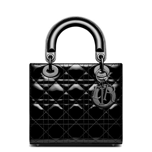 DIOR/迪奥 20  LADY DIOR系列 女士小号黑色亮漆藤格纹小牛皮拉链单肩手提戴妃包M0531NWDD_M900