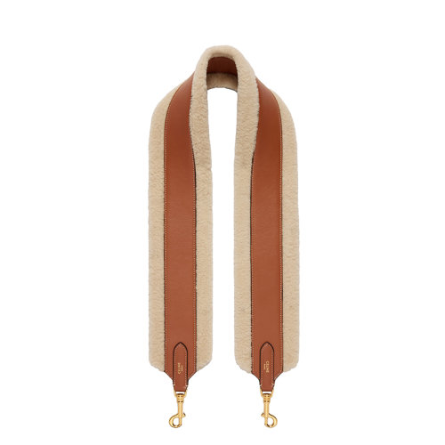 CELINE/赛琳   天然色羊毛革棕褐色牛皮金属钩扣长款肩带包带49S033AEQ.02NT