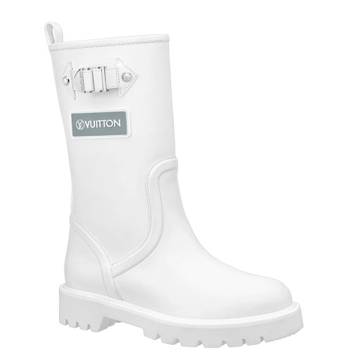 Louis Vuitton/路易威登 22年早春新款 PLATE TERRITORY系列 女士白色小牛皮浸漆效果中筒靴1A9H8Q
