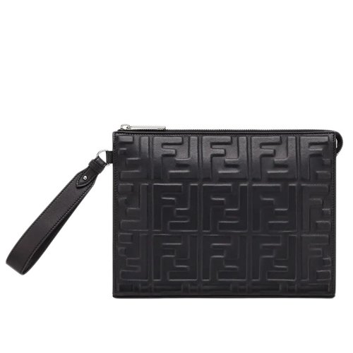 FENDI/芬迪  男士黑色纳帕皮革FF图案压纹手拿包7VA491A72VF0GXN
