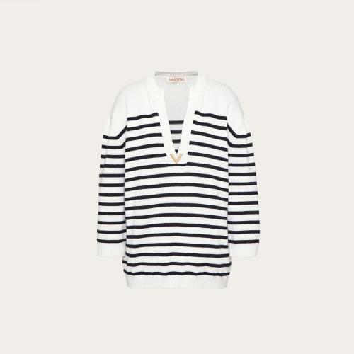  VALENTINO华伦天奴 22年秋冬 女士 长袖衬衫 PULL EN COTON ET CACHEMIRE 1B3KC37C7E06A1