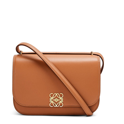 LOEWE/罗意威 20  Goya系列 女士小号棕褐色真丝小牛皮金属徽标磁扣单肩斜挎包0010594307