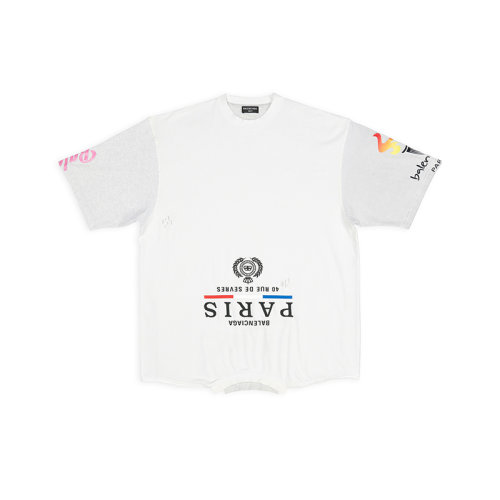 Balenciaga/巴黎世家 22年秋冬新款 男士白色纯棉倒转图案印花Oversized T恤698811TMVC99000