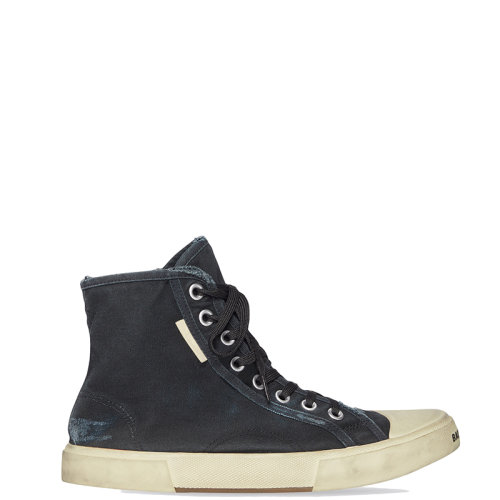 Balenciaga/巴黎世家 22年春夏新款 男士黑色磨损棉质材料高帮运动鞋帆布鞋688752W3RC11090