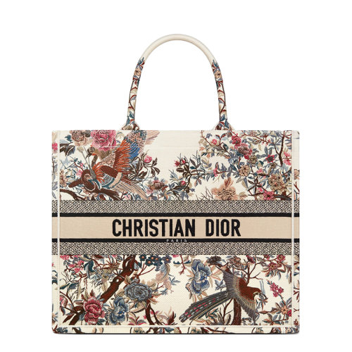 DIOR/迪奥 22新款BOOK TOTE系列 女士大号米白色面料多色Jardin d'Hiver图案刺绣单肩手提托特包M1286ZRWD_M941