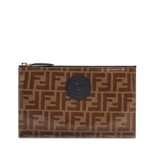 FENDI/芬迪 20 女士中号棕色F标志织物手拿包 8N0148A5K4F14TU