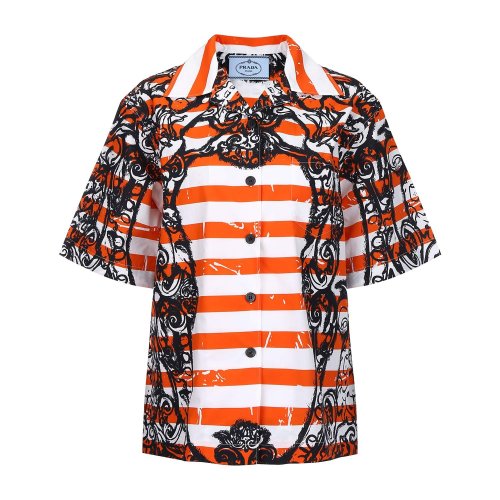 PRADA 混色 时尚印花 女士短袖衬衫 P433B 1SG5 F0049