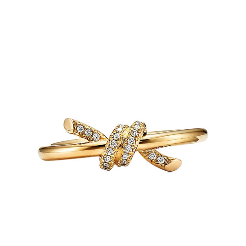 Tiffany & Co./蒂芙尼 22春夏新款 Knot系列 18K金 黄金色 镶钻绳结戒指GRP11992