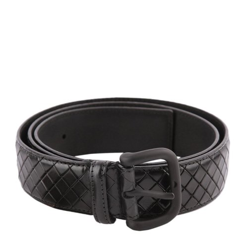 Bottega Veneta/葆蝶家 BV 男士黑色压纹商务休闲碳黑方形扣头编织皮带腰带 261363-VQ241-1000