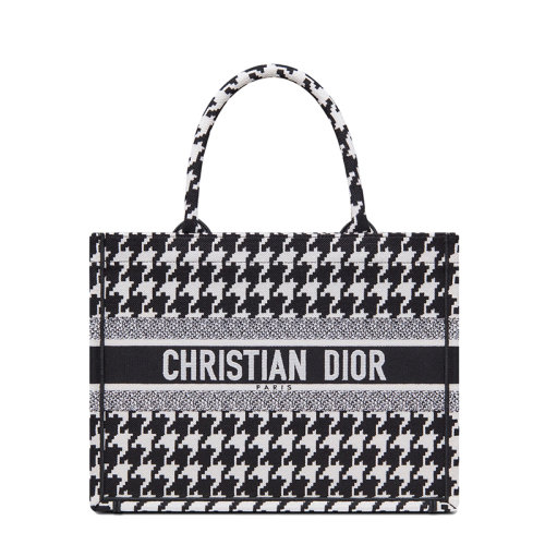 DIOR/迪奥 21新款BOOK TOTE系列 女士小号黑色千鸟格纹刺绣手提托特包M1296ZTQT_M911