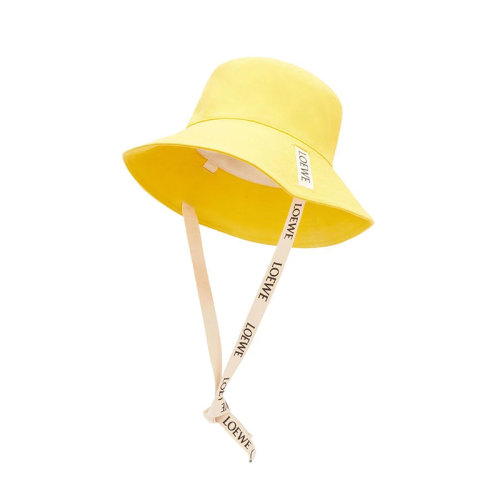 LOEWE/罗意威 22年春夏新款 女士黄色帆布和牛皮革Logo印花系带渔夫帽K820HF1X24-8100