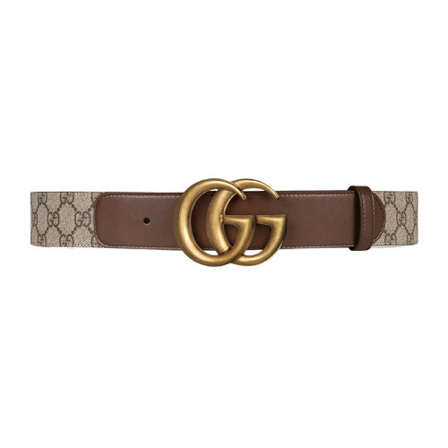 GUCCI/古驰 女士GG Supreme帆布和棕色皮革复古金扣宽4cm腰带40059392TLT8358