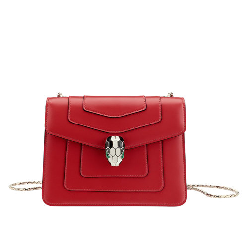 BVLGARI/宝格丽 经典款SERPENTI FOREVER系列 深红色滑面小牛皮珐琅蛇首链条小号单肩包280159