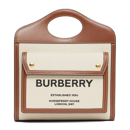 BURBERRY/博柏利 迷你双色帆布拼皮革口袋包 小牛皮,棉,PU 80393611