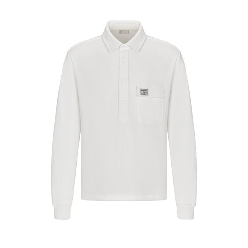 DIOR/迪奥 22年秋冬新款 CD 1947系列 男士白色纯棉平纹针织天鹅绒面料宽松版型长袖POLO衫243J832A0755_C080