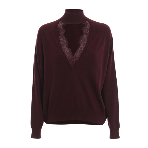 PINKO/品高 女士 服装 21春夏 红色V领花边毛衣 女士毛衣针织衫