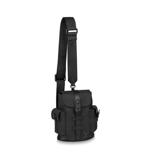 Louis Vuitton/路易威登 经典款CHRISTOPHER XS系列 男士黑色纹理牛皮革徽标压印黑扣弹簧扣配可拆卸肩带斜跨单肩包M58495