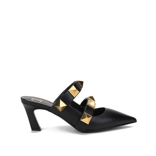 Valentino/华伦天奴 女士牛皮Roman Stud超大铆钉装饰尖头高跟穆勒鞋凉拖 WW2S0BM6 KET