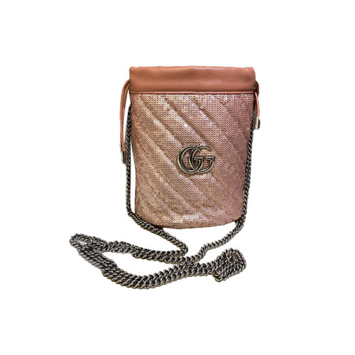 Gucci古驰  女士限量款粉色marmont亮片水桶包