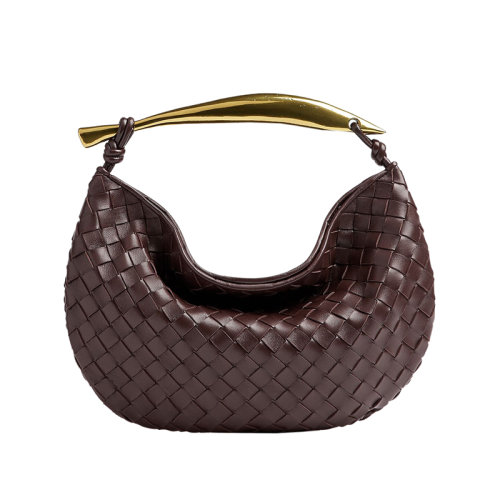 Bottega Veneta/葆蝶家 22新款 女士小号巧克力色羔羊皮磁扣开合金属手柄黄铜饰面手提包716082VCPP12024