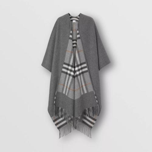  BURBERRY 22年秋冬 女士 双面两穿格纹羊毛混纺披肩 80475941