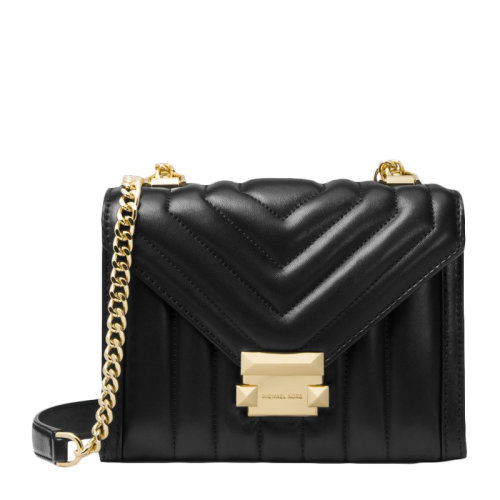 Michael Kors/迈克·科尔斯 WHITNEY系列女士纯色皮革金属徽标搭扣式单肩包斜挎包链条包女包30F8GXIL1T-BLACK