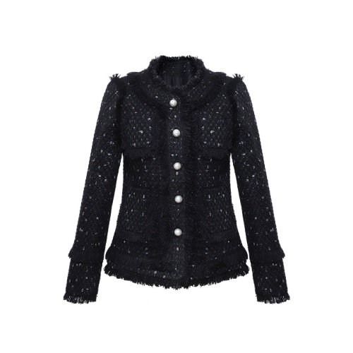 GeleiStory/GeleiStory 新款小香风短外套粗花呢黑色圆领外套 女士夹克