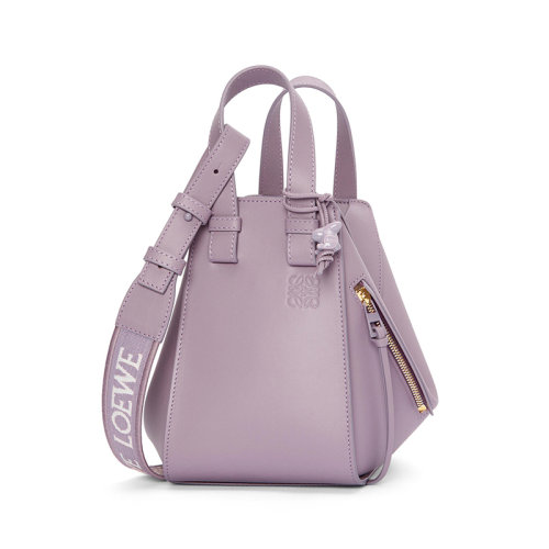 LOEWE/罗意威 22新款 Hammock系列 女士淡紫色缎面小牛皮同色金属配件拆卸调节肩带钩扣开合单肩手提斜挎包A538H13X07-4534