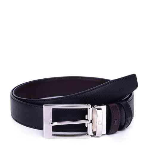 MontBlanc/万宝龙 男士牛皮黑色/棕色商务休闲双面针扣式皮带腰带 可裁剪 113844