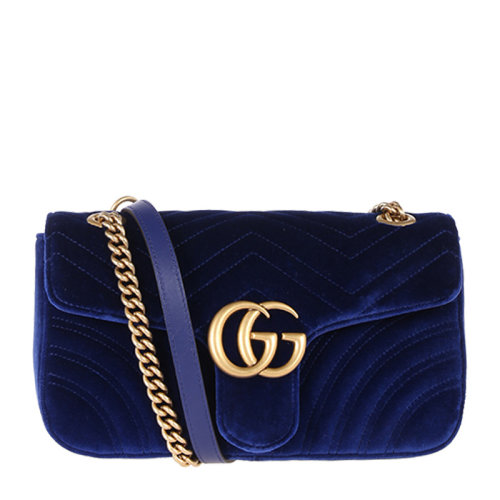 【马思纯同款】GUCCI/古驰 女士深蓝色天鹅绒单肩包斜挎包 443497-K4D2T-4511